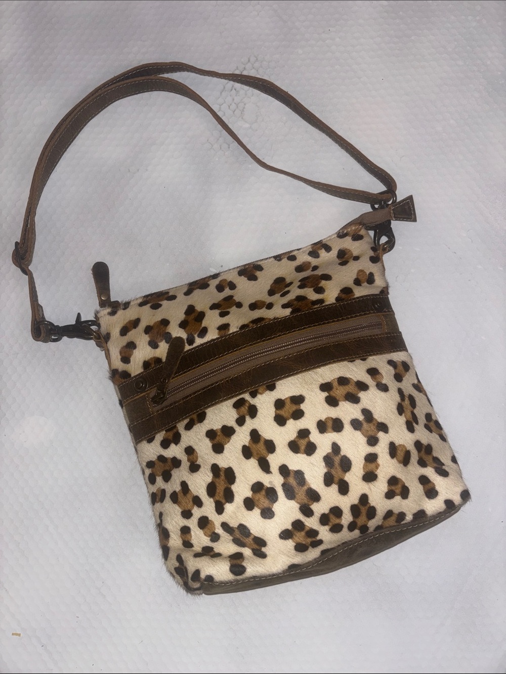Myra Charisma Leather Western Boho Leopard Print Handbag Crossbody Purse